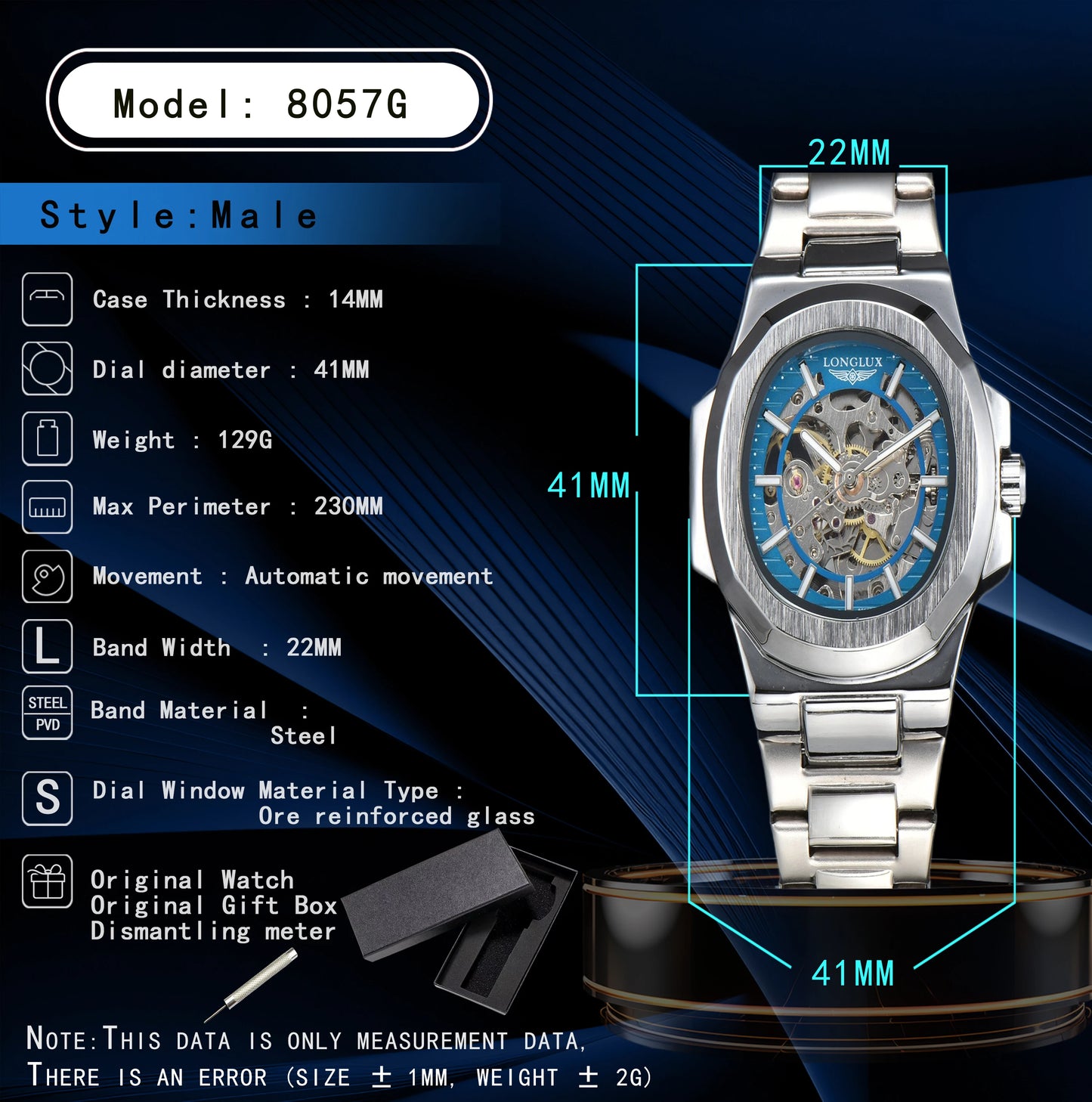 LONGLUX Men's Luxury Stainless Steel Automatic Mechanical Watch