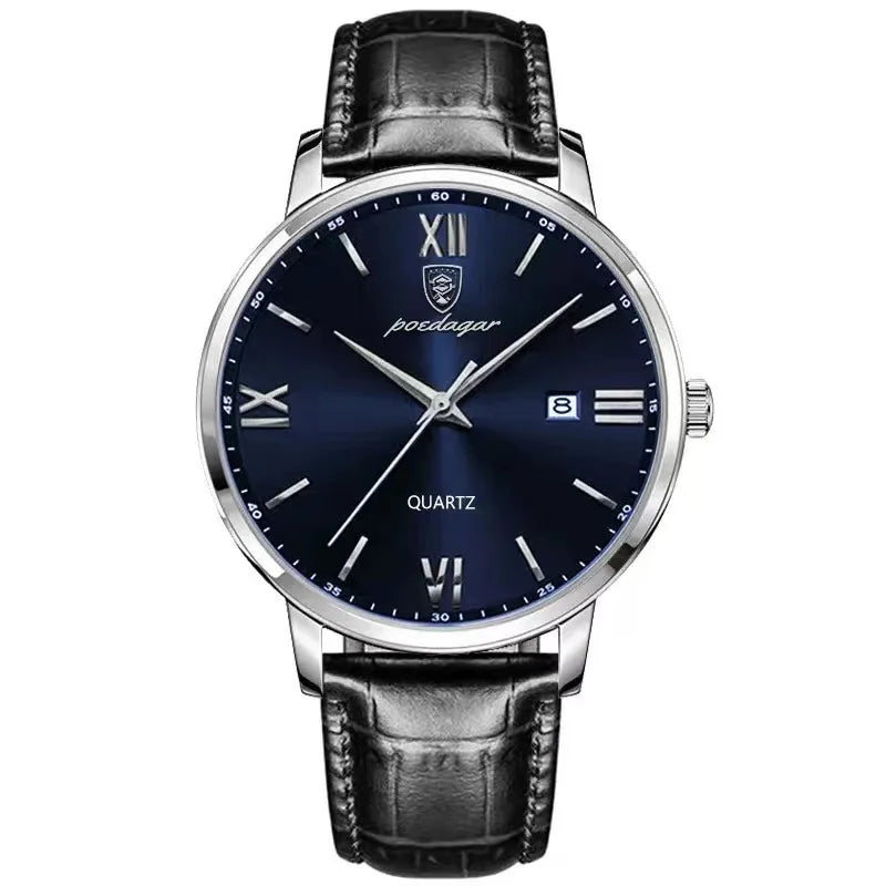 POEDAGAR Men's Watches Top Brand Luxury Men Wrist Watch Leather Quartz Watch Sports Waterproof Male Clock Business Watch +Box