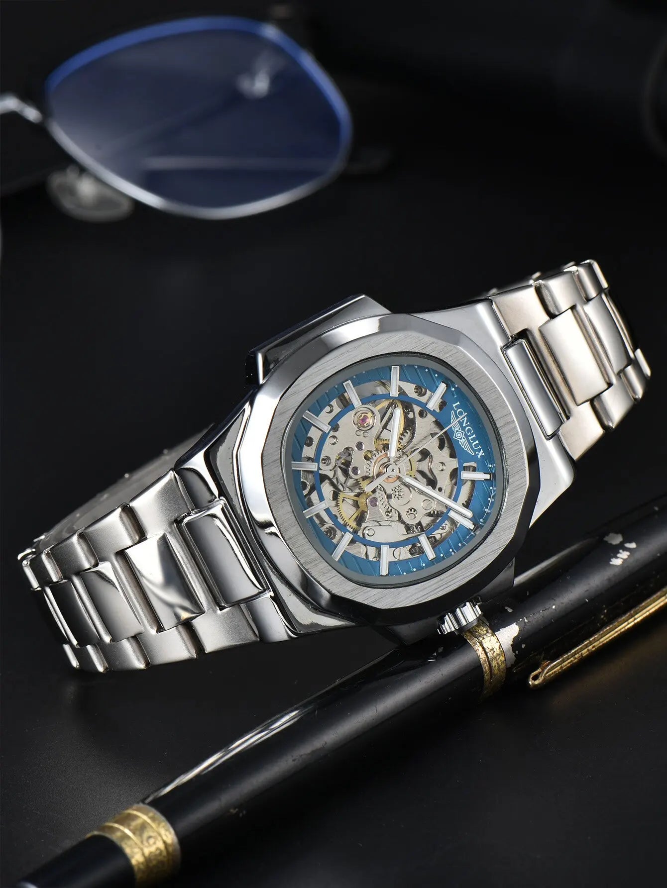 LONGLUX Men's Luxury Stainless Steel Automatic Mechanical Watch