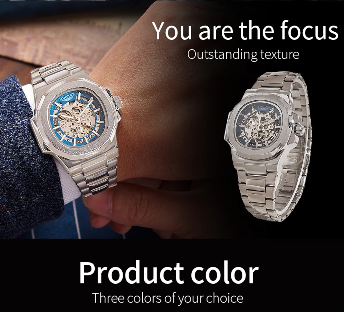 LONGLUX Men's Luxury Stainless Steel Automatic Mechanical Watch