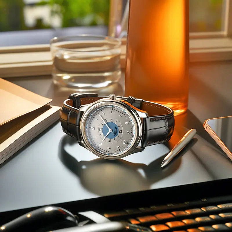 Men's luxury watch with leather strap - 40% off