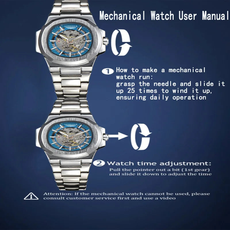 LONGLUX Men's Luxury Stainless Steel Automatic Mechanical Watch